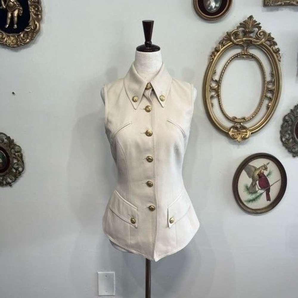 Sunny Names Vintage Cream Button Up Sleeveless Vest Size 4